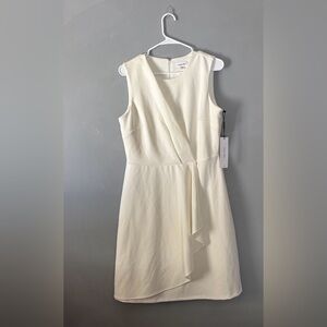 Calvin Klein Asymmetrical Career Work Business White Dress Womens Size 10